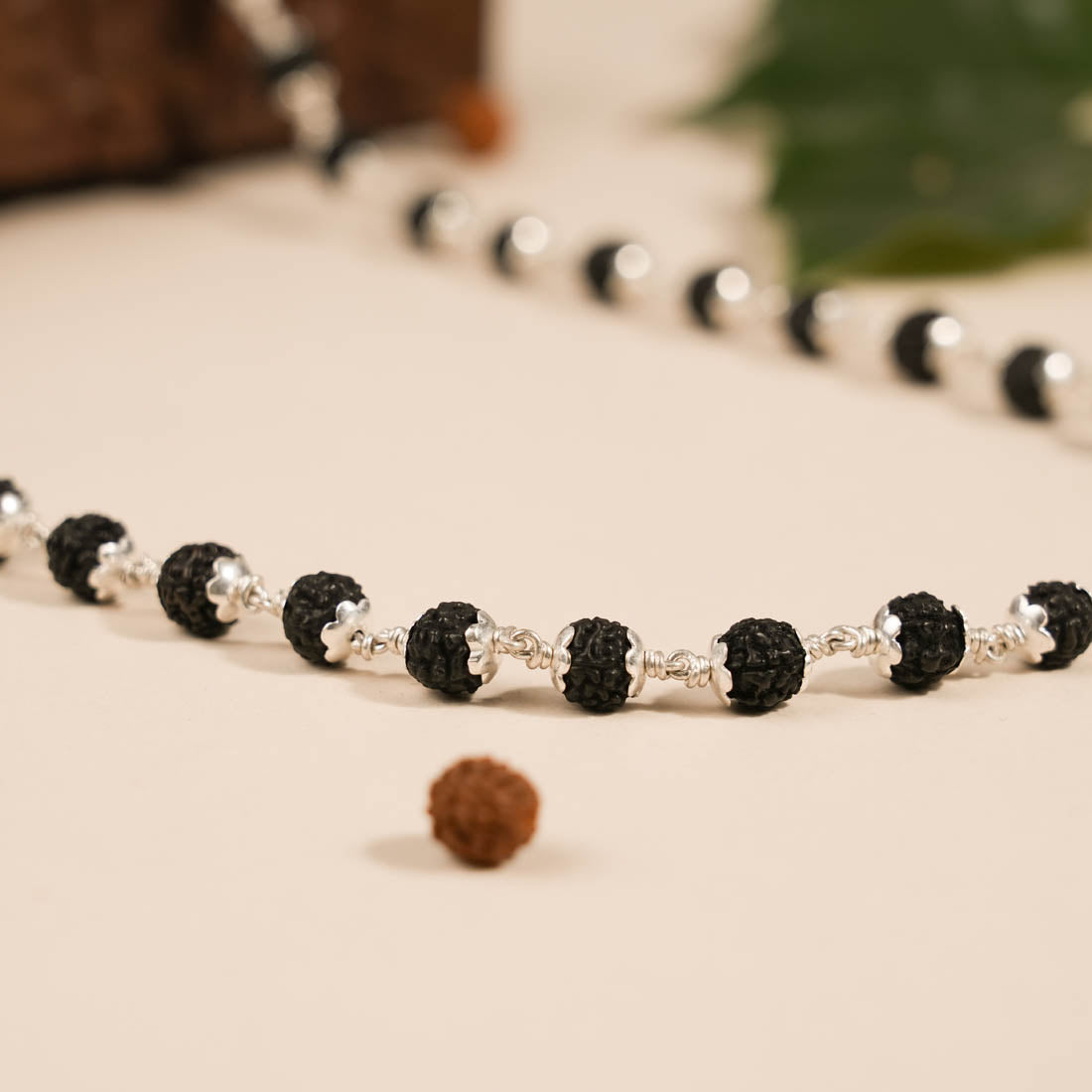 BLACK RUDRAKSHA SILVER MALA