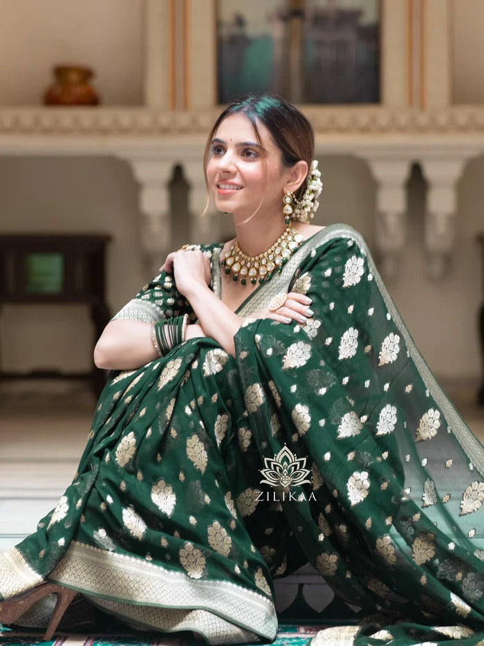 Sudha Green Banarasi Silk Saree with Beautitude Blouse