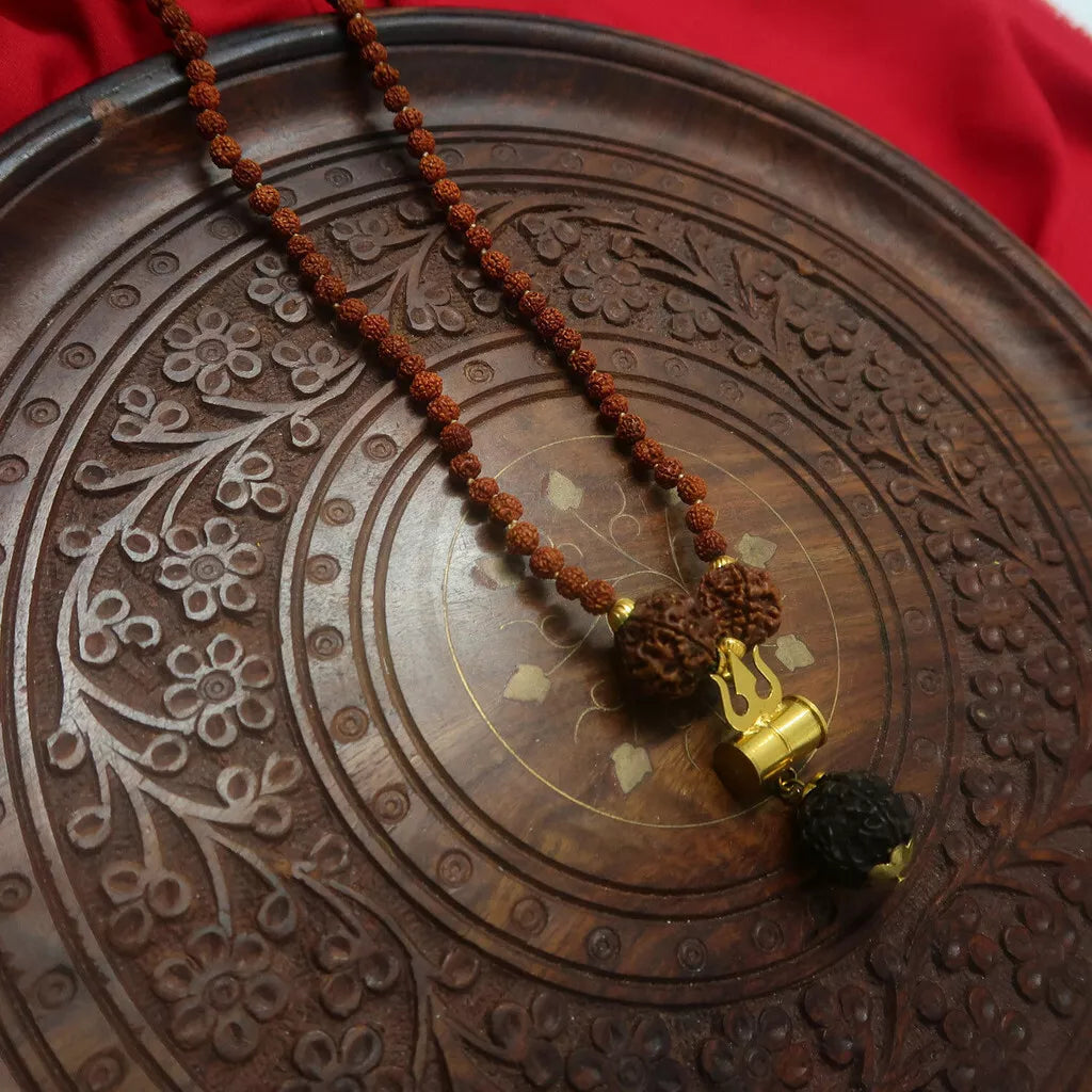 Lord Shiva Trishul Damru Locket with Rudraksha